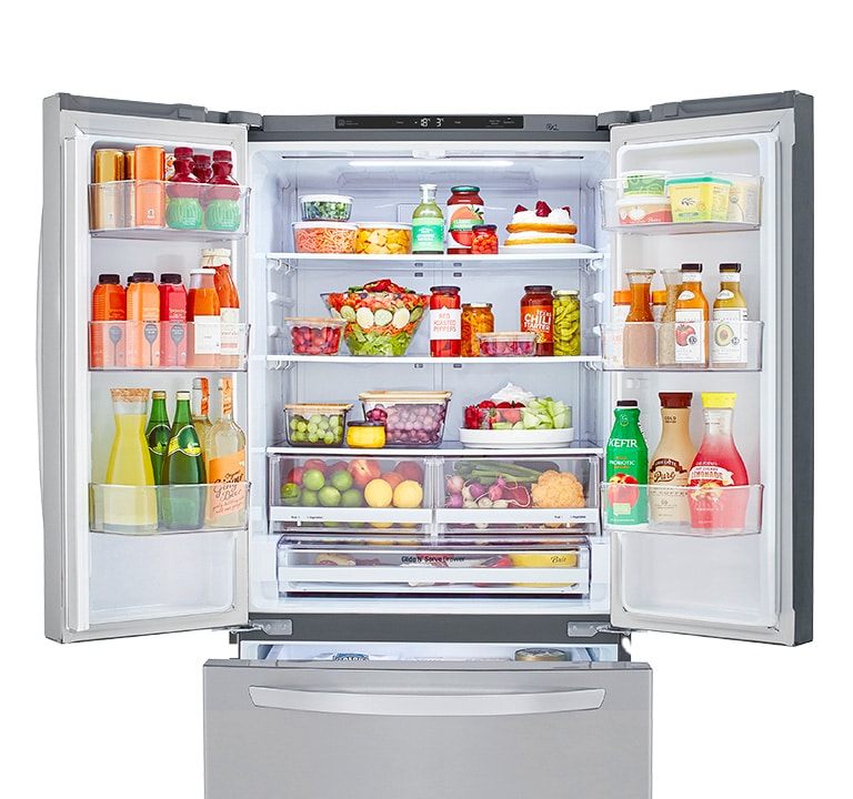 Refrigerador French Door, ancho, estrecho para un reducido espacio, con mayor almacenamiento.